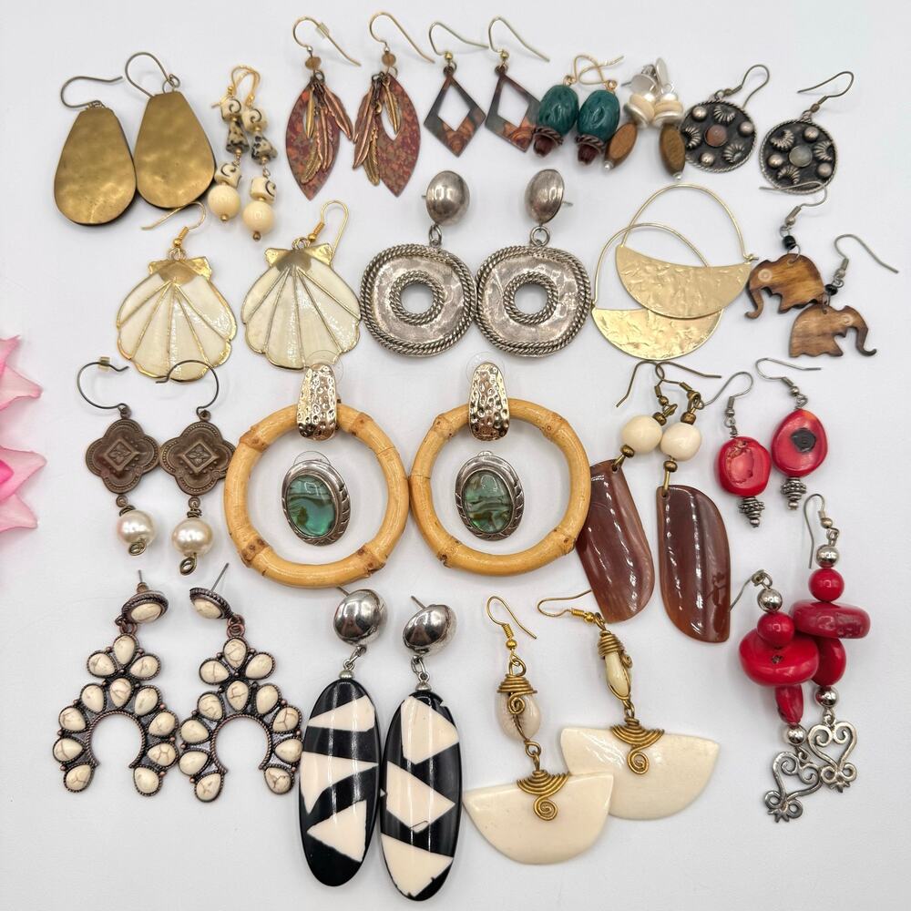 Boho Tribal Ethnic Pierced Earring Lot Costume Jewelry Vintage To Now 20 Pair